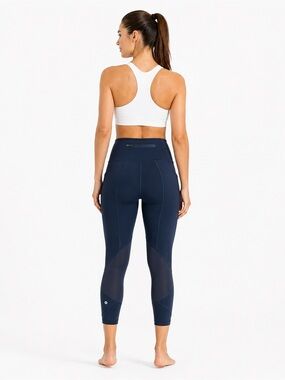 Lululemon Pace Rival Crop Leggings Navy Mesh Panels Size 2